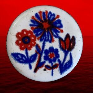 1960's Modernist Playbird Signed Enamel on Copper Pin Floral pin-Red-White Blue